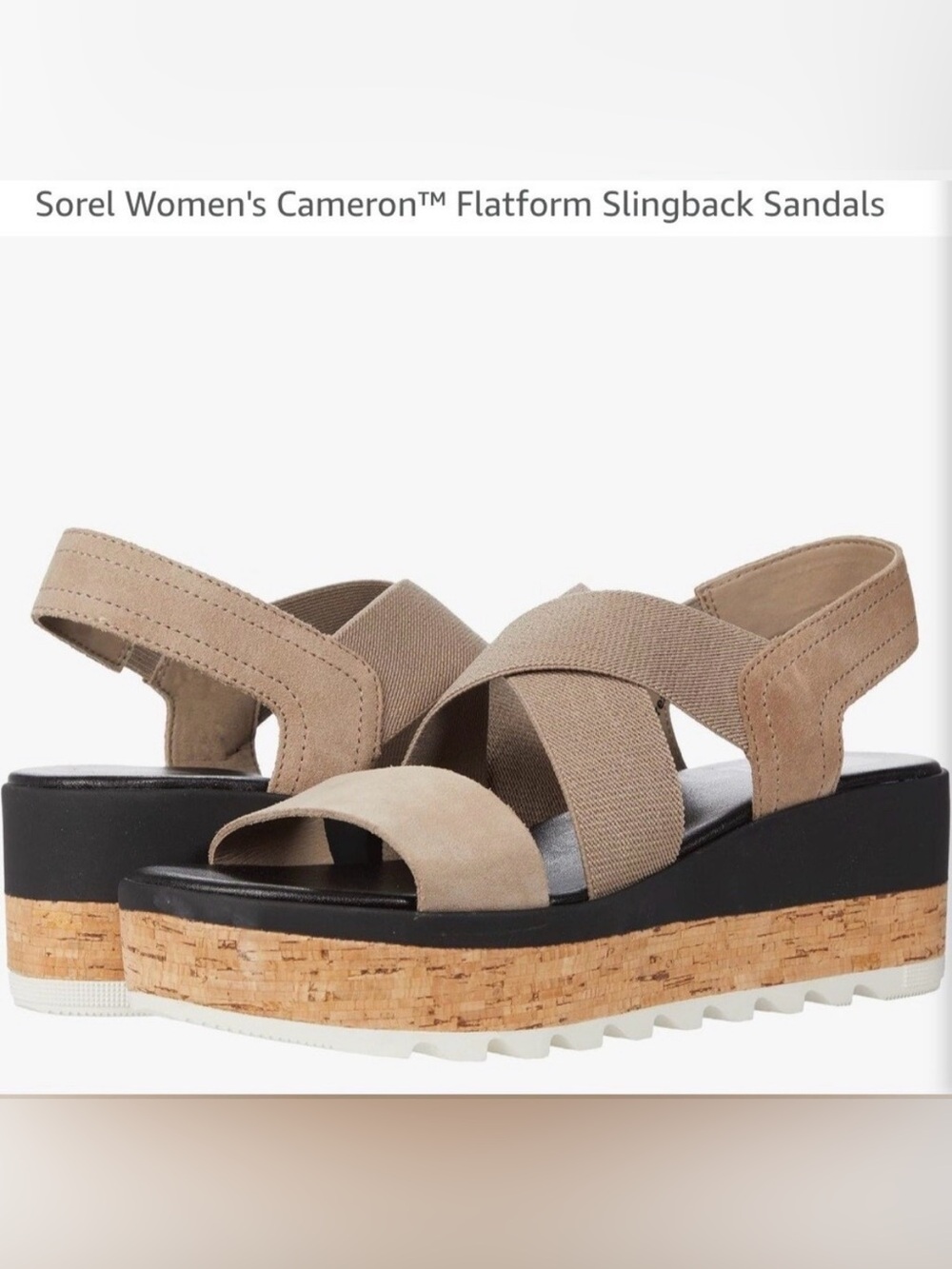 Sorel Cameron Flatform Sandal Taupe Suede Wedge Strappy Comfort Travel Chic 9.5